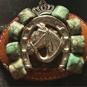 Queen Cowgirl Leather Belt Buckle with Horse